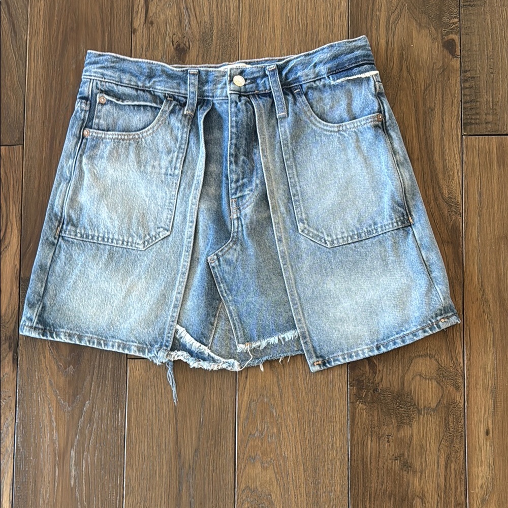 Denim Mini Skirt with Frayed Hem